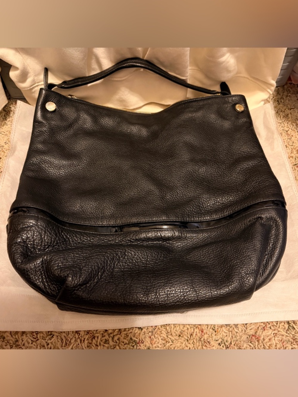 Furla Black Leather Slouch Hobo Bag with Gold Hardware